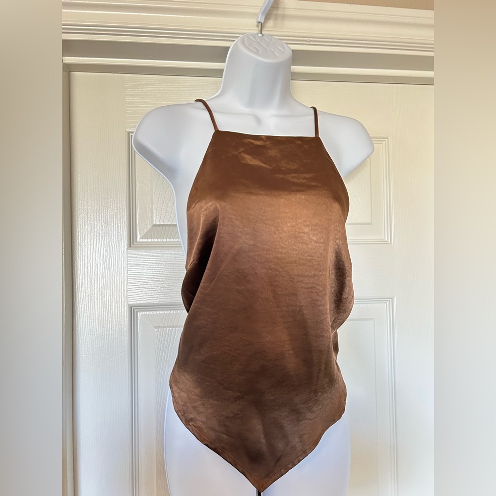 Revolve, Line and Dot Hanker-chief/Scarf like Halter Top, NWT, Sz M, Cocoa Brown